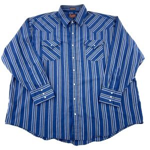 Vintage Plains Western Wear Shirt Men 2X Big Blue Pearl Snap Button Cowboy Ranch